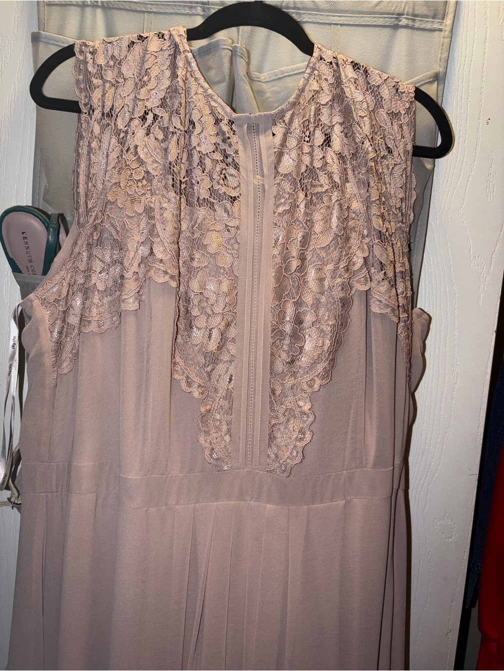 City Chic Elegant Lace Bodice Chiffon Maxi Dress in Mushroom NWT L 20 - Picture 2 of 5